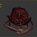 Modern Abstract Metallic Mechanical Sculpture With Circular Parts And Curved Design Elements