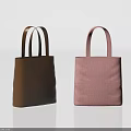 Stylish Tote Bags With Brown Leather And Pink Linen Handle Design
