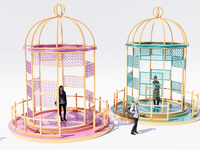 Colorful Birdcage Shaped Photo Spot With Pink Blue Metal Frame And Lattice Design 3d model