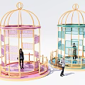 Colorful Birdcage Shaped Photo Spot With Pink Blue Metal Frame And Lattice Design