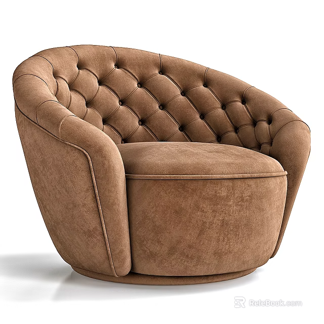 Brown Tufted Velvet Single Sofa With Rounded Armrests And Comfortable Design 3d model