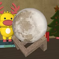 Glowing Moon Shaped Table Lamp With Wooden Stand For Cozy Room Decor