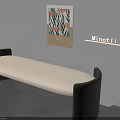 Modern Curved Shoe Bench With Light Cushion Dark Wood Frame And Minotti Decorative Painting