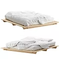 Minimalist Wooden Platform Double Bed with White Duvet and Simple Frame Design