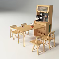 Simple Wooden Sideboard With Glass Shelves Dining Table Chairs And Coffee Machine Setup