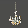 Unique Shaped Chandelier With Flower Design White Yellow Petals Hanging Metal Chain