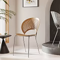 Wooden and Metal Leisure Chairs with Fan-shaped Backrest Indoor Side Table Plant Window