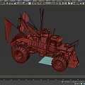 Rugged Off Road Utility Vehicle With Large Tires Multiple Flags And Weathered Mechanical Structures 3d model