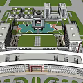 Modern Architectural Complex With Green Roofs Water Pool And Plaza Design 3d model