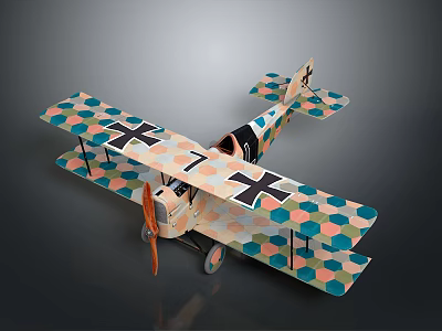 Vintage Biplane Model With Colorful Geometric Design For Space Collectors 3d model