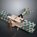 Vintage Biplane Model With Colorful Geometric Design For Space Collectors