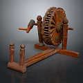 Ancient Wooden Spinning Wheel With Large Wheel And Spindle Structure Parts