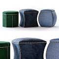Green And Blue Sofa Stools With Octagonal Square Shapes And Stitched Edges