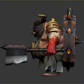 Fierce Warrior Monster Character With Spiked Shell Horns Dual Axes And Red Accents