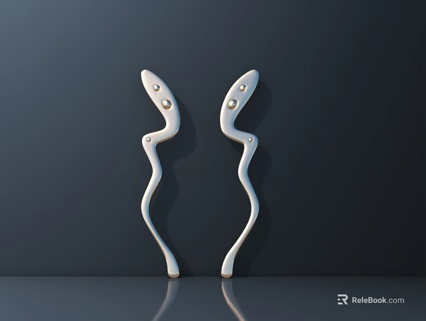 Two White Curved Wall Lamps On Dark Wall With Reflective Base 3d model 