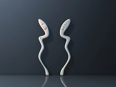 Two White Curved Wall Lamps On Dark Wall With Reflective Base 3d model