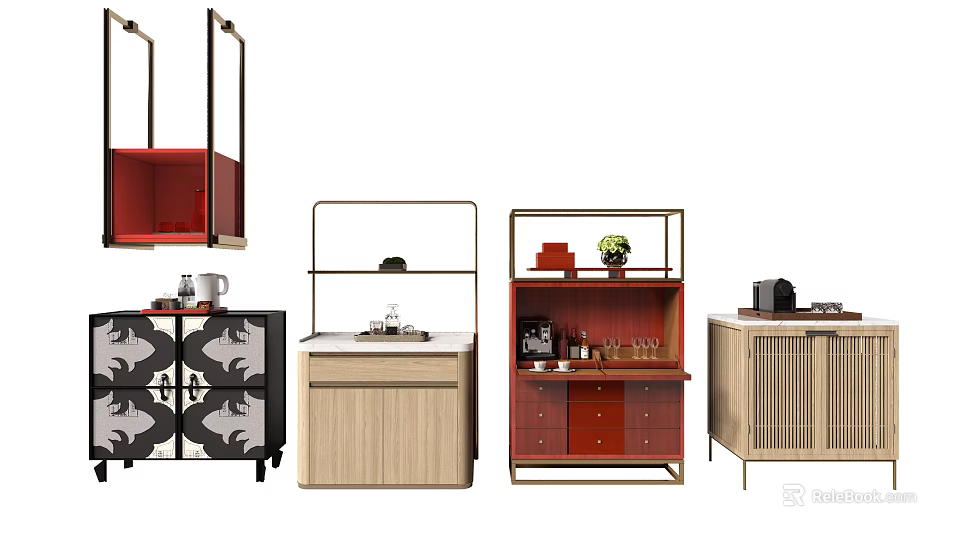Stylish Modern Sideboard Designs Featuring Wooden Storage Shelves And Drawers 3d model 
