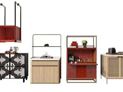 Stylish Modern Sideboard Designs Featuring Wooden Storage Shelves And Drawers 3d model