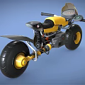 Yellow And Black Modern Motorcycle With Large Tires Spring Suspension And Round Headlight