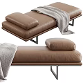 Brown Leather Sofa Bench With Soft Cushion And Cozy Blanket On Metal Legs