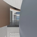 Modern Elegant Restaurant Interior With Golden Fish Pendant Lights Curved Walls And Night City View