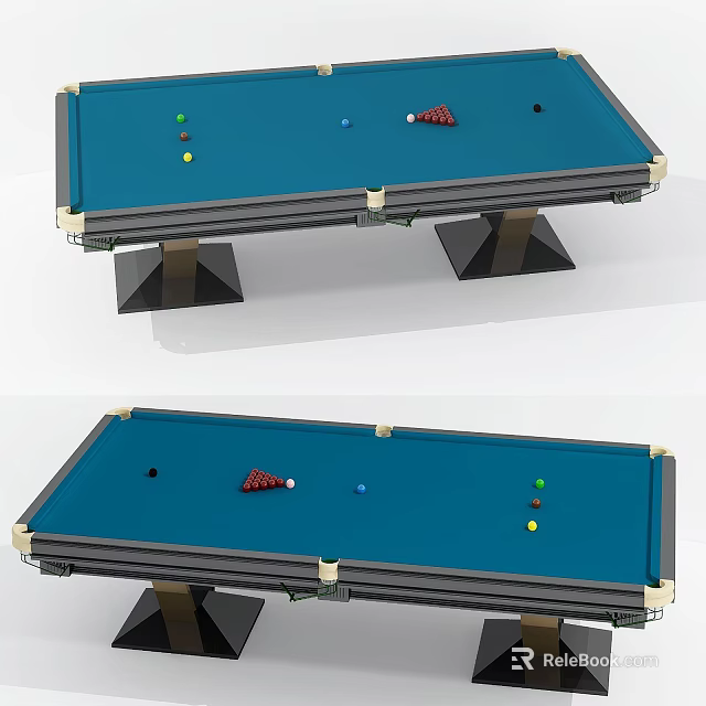 Tech Exhibition Hall Showcasing Modern Blue Felt Billiard Table With Balls And Cue 3d model 