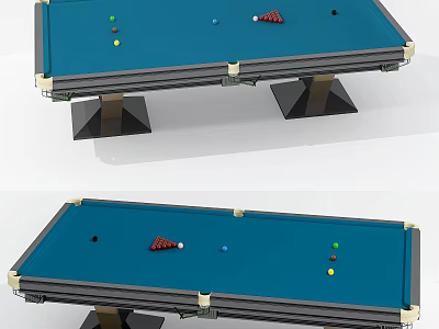 Tech Exhibition Hall Showcasing Modern Blue Felt Billiard Table With Balls And Cue 3d model