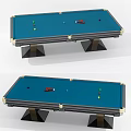 Tech Exhibition Hall Showcasing Modern Blue Felt Billiard Table With Balls And Cue