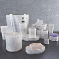 Stylish White Grid Pattern Bathroom Essentials with Soap Dish Lotion Dispenser Tissue Box and Containers 3d model
