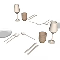 Complete Tableware Set With Plates Knives Forks Spoons Wine Glasses And Cups 3d model