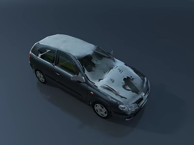 Snow Covered Compact Car With Frost On Windshield And Roof 3d model