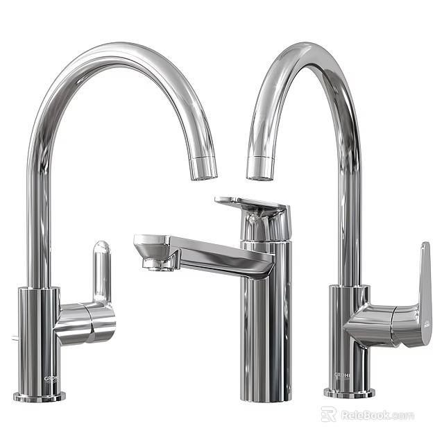 Sleek Modern Stainless Steel Faucets With Contemporary Design And Different Shapes 3d model 