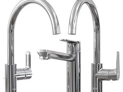 Sleek Modern Stainless Steel Faucets With Contemporary Design And Different Shapes 3d model