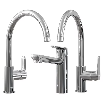 Sleek Modern Stainless Steel Faucets With Contemporary Design And Different Shapes 3d model