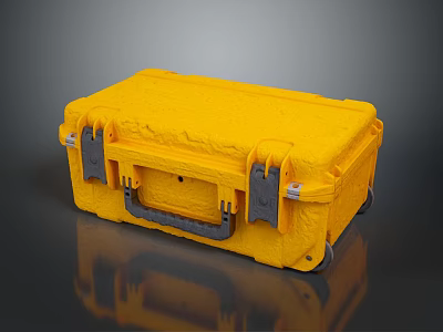 Yellow Textured Storage Case With Secure Clasps Handle And Wheels 3d model
