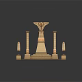 Ancient Egyptian Themed Scene With Golden Eagle Sculpture Stepped Pedestal Tall Columns And Stone Steles