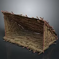 Primitive Hut Architectural Structure With Twig Frame And Thatch Covering Open Design