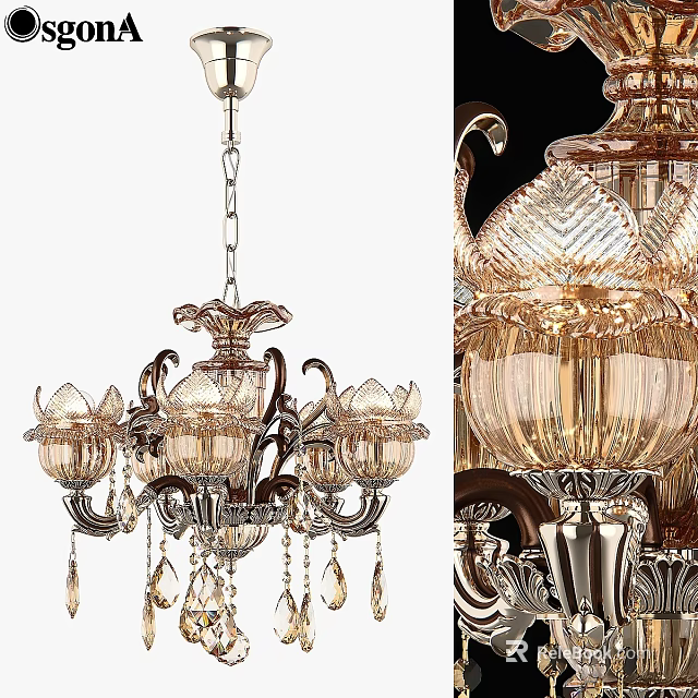 Elegant Ornate Chandelier With Crystal Drops Glass Shades And Intricate Metal Arms 3d model 