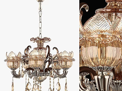 Elegant Ornate Chandelier With Crystal Drops Glass Shades And Intricate Metal Arms 3d model