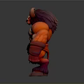 3D Muscular Demon Monster Model With Red Skin Curved Horns and Armored Abdomen