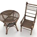 Natural Rattan Table And Chair Set With Round Woven Table And Ladder Back Chair
