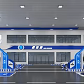 Modern Gas Station Exterior With Blue Canopy Fuel Pumps And Signage
