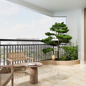 New Chinese Home Balcony Welcome Pine 3d model