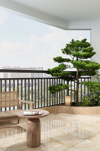 New Chinese Home Balcony Welcome Pine 3d model