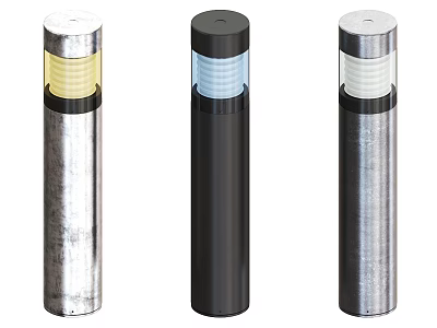 Public Facility Outdoor Bollard Lights With Metallic Cylindrical Design And Yellow Blue White Lamps 3d model