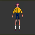 3D Animated Game Movie Character With Pink Hair Yellow Jacket Blue Pants And Roller Skates
