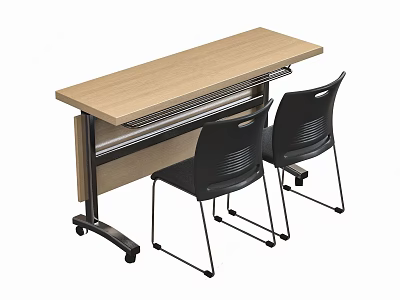 Conference Table With Light Wooden Top And Black Chairs For Office Meeting 3d model