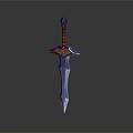 Ornate Fantasy Sword With Blue Blade Orange Hilt And Gold Decorative Accents