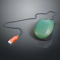 Green Wired Computer Mouse With Orange USB Connector And Cable