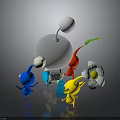 Colorful Characters And Creatures With Blue Yellow Red Figures And White Flower Sphere